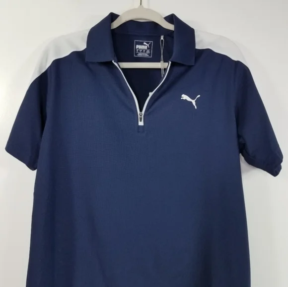 Puma Navy Blue And White Short Sleeve Golf Polo Shirt Size S